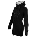 SEESTERN Damen Kapuzen Fleecejacke 2WegeZipper Fleecemantel Fleece Sweatj.XS-4XL /1726 Schwarz_gy M