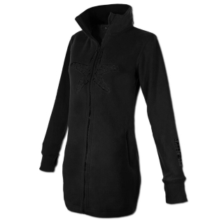 SEESTERN Damen Fleecejacke mit Stehkragen 2WegeZipper Fleecemantel Fleece XS-4XL /1628 Schwarz L