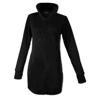 SEESTERN Damen Fleecejacke mit Stehkragen 2WegeZipper Fleecemantel Fleece XS-4XL /1628 Schwarz L