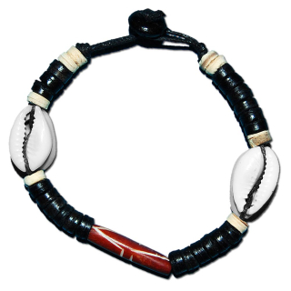 SEESTERN Armband / Armbänder mit Kauri Muschel Design, Muschel Modeschmuck/005.bk Schwarz_1 Stueck