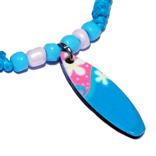 Seestern Halskette Modeschmuck mit Surfboard Nylon Anhänger 2,5 cm variables Halsband /1585 Hellblau_ 1 Stueck