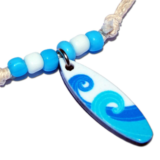 Seestern Halskette Modeschmuck mit Surfboard Nylon Anhänger 2,5 cm variables Halsband /1587 Hellblau_ 1 Stueck