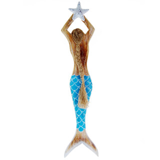 Dekoration Holz Wand Deko Meerjungfrau Mermaid 62 x 14 cm /1981_L hellblau