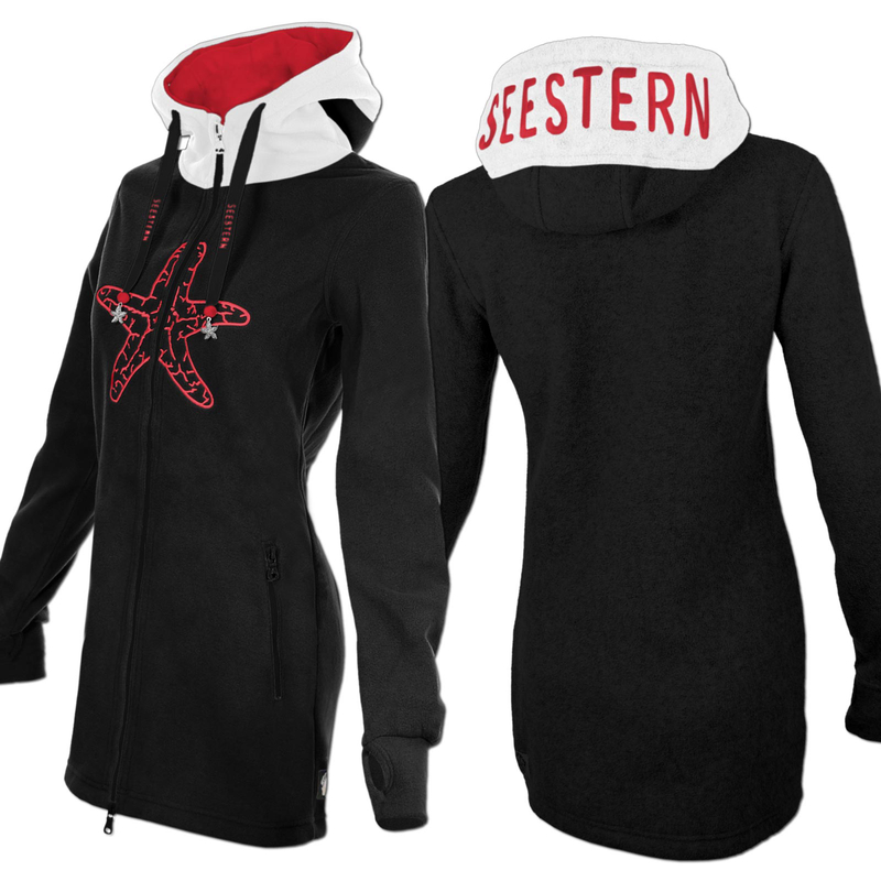 Seestern Sportswear SEESTERN Damen Kapuzen Fleecejacke 2WegeZipper Fleecemantel Fleece Sweatj.XS-4XL /1826.bk_rd_wt