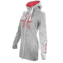 SEESTERN Damen Kapuzen Fleecejacke 2WegeZipper Fleecemantel Fleece Sweatj.XS-4XL /2126.Grau_Rot M