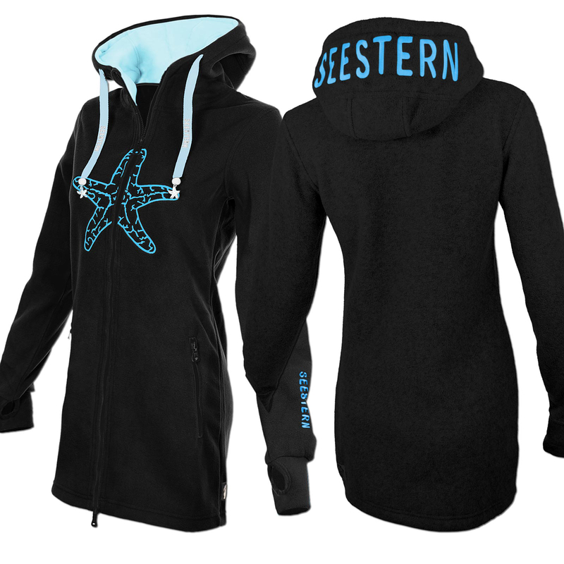 Seestern Sportswear SEESTERN Damen Kapuzen Fleecejacke 2WegeZipper Fleecemantel Fleece Sweatj.XS-4XL /1626.bk_ib