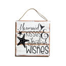 SEESTERN Holzbild Wand Holz Bild Mermaid Kisses, Starfish Wishes Homedeko 35 x 35cm /2368