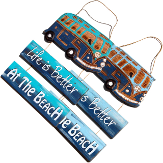 SEESTERN Holzbild Wand Holz Bild Life is better at the Beach Homedeko 30 x 35cm /2369