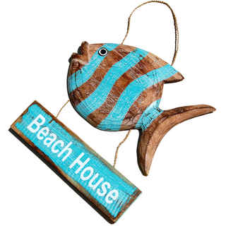 SEESTERN Holzbild Wand Holz Bild Beach House Fisch Homedeko 30 x 30cm /2372 Tuerkis