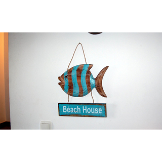 SEESTERN Holzbild Wand Holz Bild Beach House Fisch Homedeko 30 x 30cm /2372 Tuerkis