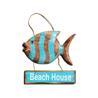 SEESTERN Holzbild Wand Holz Bild Beach House Fisch Homedeko 30 x 30cm /2372 Tuerkis