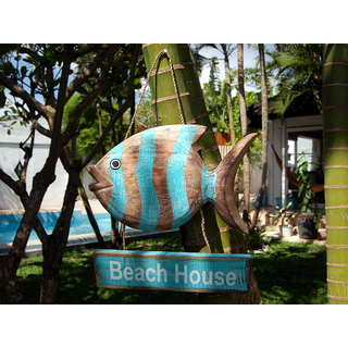 SEESTERN Holzbild Wand Holz Bild Beach House Fisch Homedeko 30 x 30cm /2372 Tuerkis