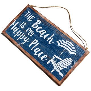 SEESTERN Holzbild Wand Holz Bild  Beach Happy Place Strand Schild 40 x 20cm /2374