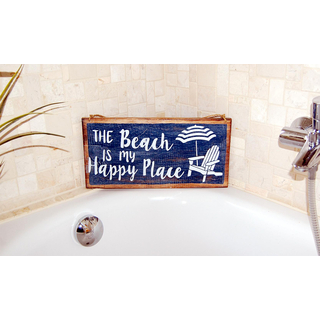 SEESTERN Holzbild Wand Holz Bild  Beach Happy Place Strand Schild 40 x 20cm /2374