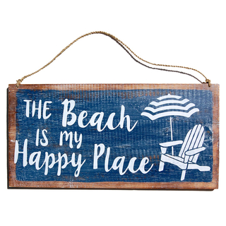 SEESTERN Holzbild Wand Holz Bild  Beach Happy Place Strand Schild 40 x 20cm /2374